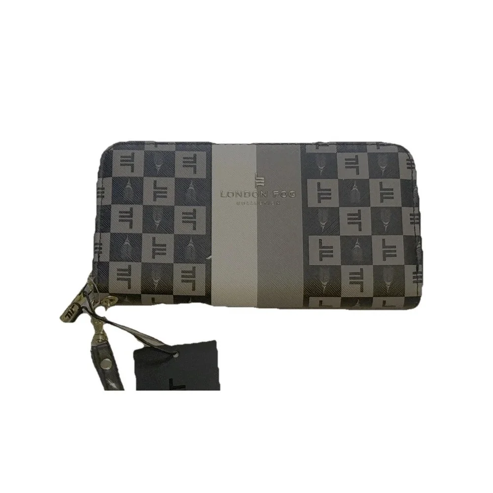 London Fog - NEW - Adalia Signature Zip Around Womens Wallet Wristlet Black